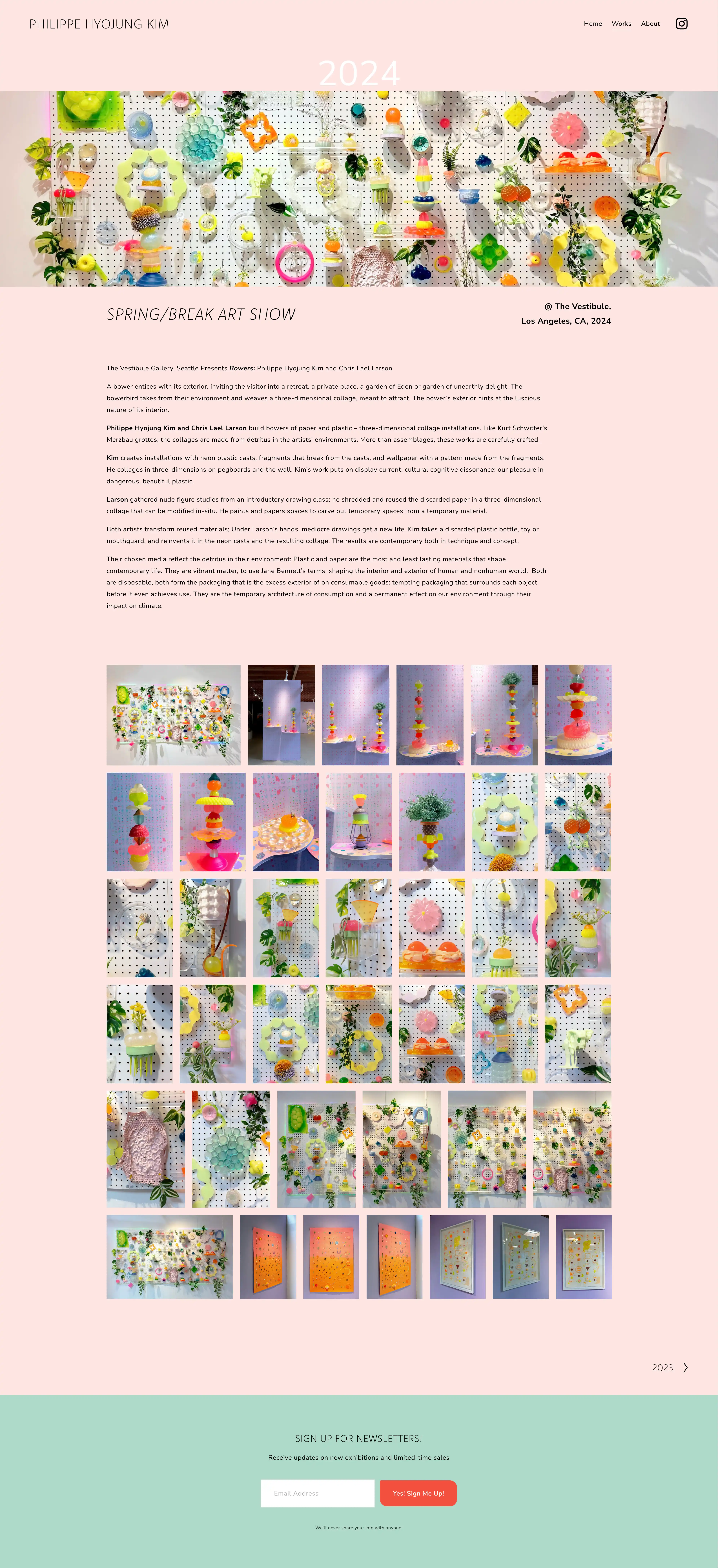 The 2024 collection page for philippepirrip.com. These collection pages house artworks based on year and display artworks by exhibition.